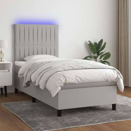 Krevet box spring s madracem LED svjetlosivi 90x200 cm tkanina - Svjetlosiva 90 x 200 cm Okomite pruge Cijena