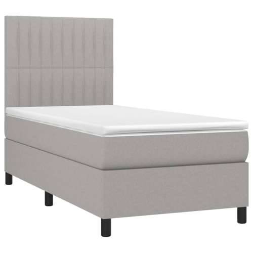 Krevet box spring s madracem LED svjetlosivi 90x200 cm tkanina - Svjetlosiva 90 x 200 cm Okomite pruge Cijena