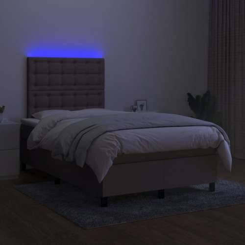 Krevet box spring s madracem LED smeđesivi 120 x 200 cm tkanina - Sivo-smeđa 120 x 200 cm gumbi Cijena