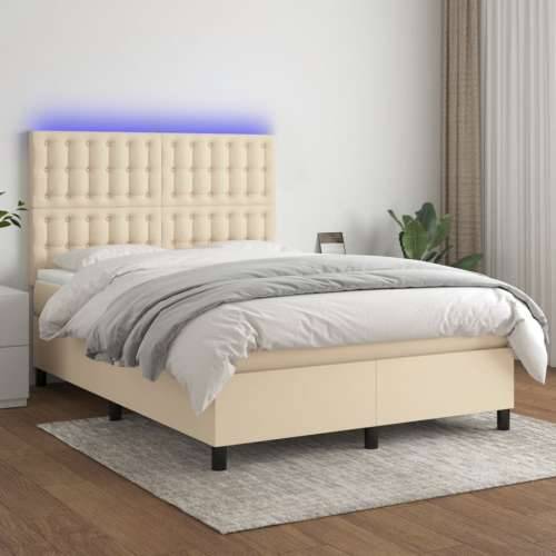 Krevet box spring s madracem LED krem 140x200 cm od tkanine - Krema 140 x 200 cm gumbi Cijena