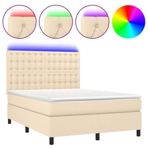Krevet box spring s madracem LED krem 140x200 cm od tkanine - Krema 140 x 200 cm gumbi Cijena