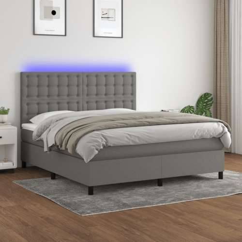 Krevet box spring s madracem LED tamnosivi 160x200 cm tkanina - Tamno siva 160 x 200 cm gumbi Cijena