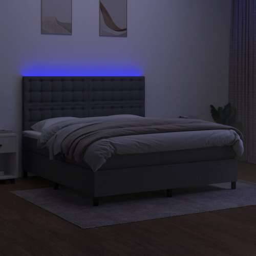 Krevet box spring s madracem LED tamnosivi 160x200 cm tkanina - Tamno siva 160 x 200 cm gumbi Cijena