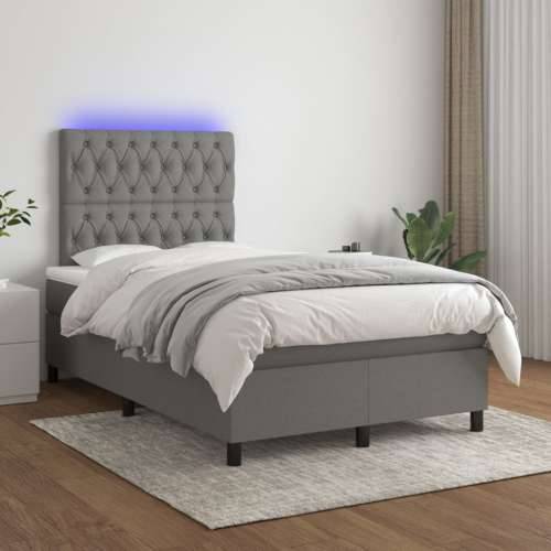 Krevet box spring s madracem LED tamnosivi 120 x 200 cm tkanina - Tamno siva 120 x 200 cm Dizajn s gumbima Cijena