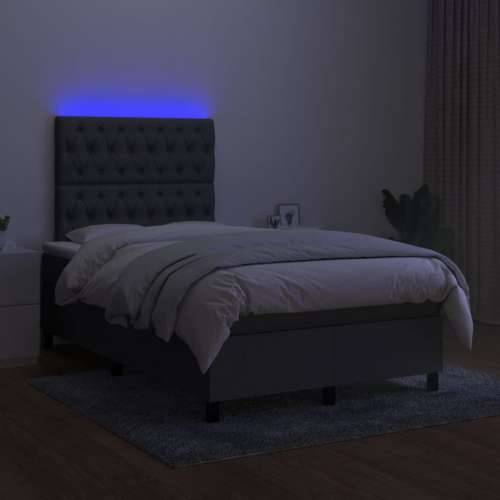 Krevet box spring s madracem LED tamnosivi 120 x 200 cm tkanina - Tamno siva 120 x 200 cm Dizajn s gumbima Cijena