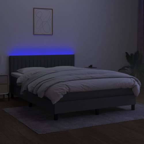 Krevet box spring s madracem LED tamnosivi 140x200 cm tkanina - Tamno siva 140 x 200 cm Okomite pruge Cijena
