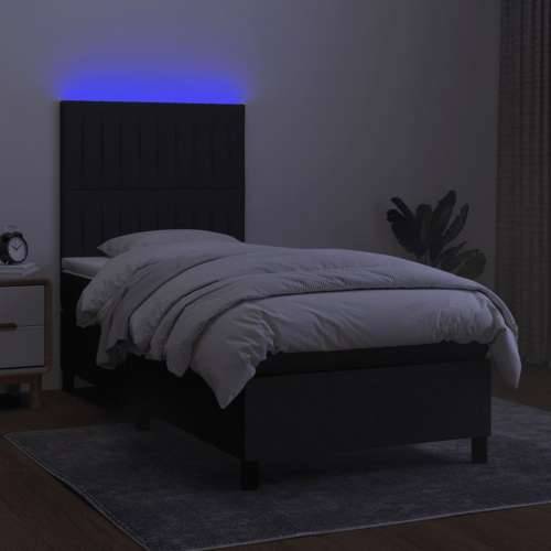 Krevet box spring s madracem LED crni 90x200 cm od tkanine - Crna 90 x 200 cm Okomite pruge Cijena