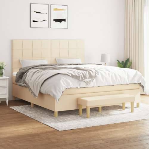 Krevet s oprugama i madracem krem 160x200 cm od tkanine - Krema 160 x 200 cm Blok s kvadratima Cijena