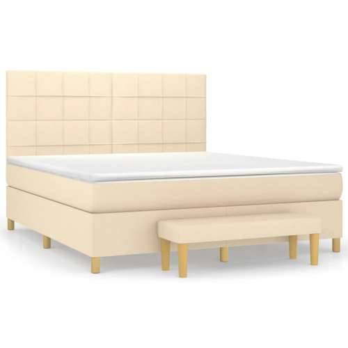 Krevet s oprugama i madracem krem 160x200 cm od tkanine - Krema 160 x 200 cm Blok s kvadratima Cijena