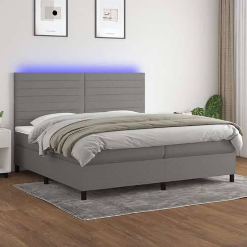 Krevet box spring s madracem LED tamnosivi 200x200 cm tkanina - Tamno siva 200 x 200 cm vodoravne pruge Cijena