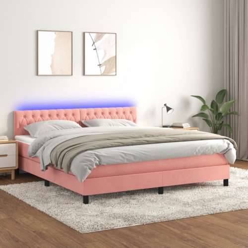 Krevet box spring s madracem LED ružičasti 160x200cm baršunasti - Ružičasta 160 x 200 cm Dizajn s gumbima Cijena