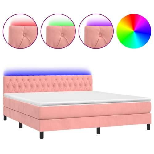 Krevet box spring s madracem LED ružičasti 160x200cm baršunasti - Ružičasta 160 x 200 cm Dizajn s gumbima Cijena