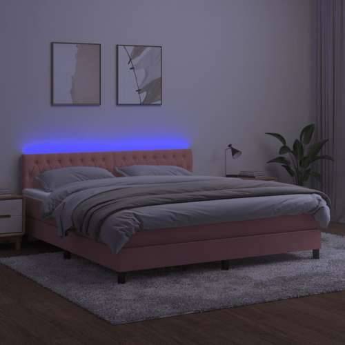 Krevet box spring s madracem LED ružičasti 160x200cm baršunasti - Ružičasta 160 x 200 cm Dizajn s gumbima Cijena