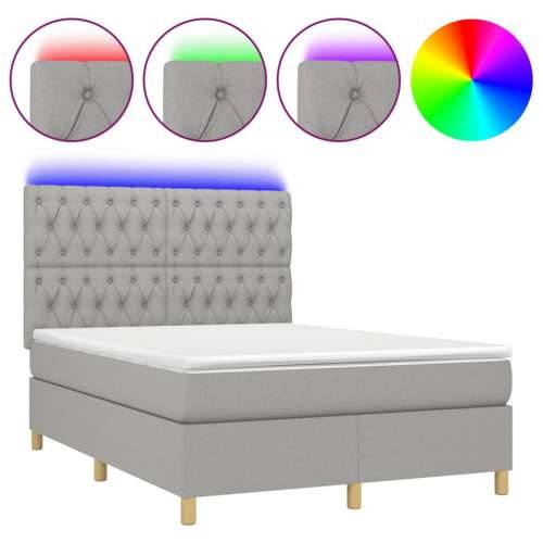 Krevet box spring s madracem LED svjetlosivi 140x200 cm tkanina Cijena