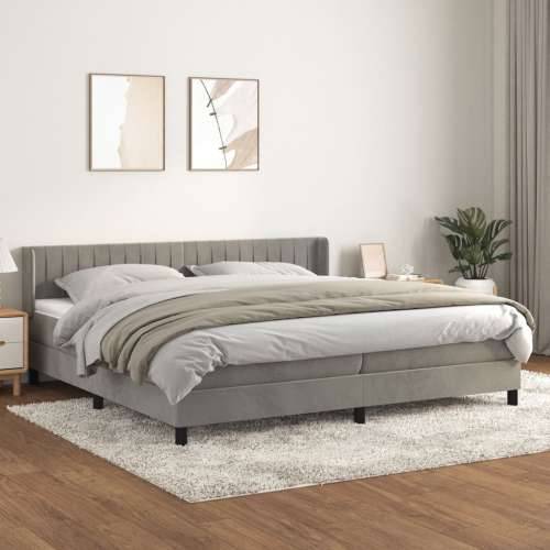 Krevet s oprugama i madracem svjetlosivi 200x200 cm baršunasti - Svjetlosiva 200 x 200 cm Okomite pruge Cijena