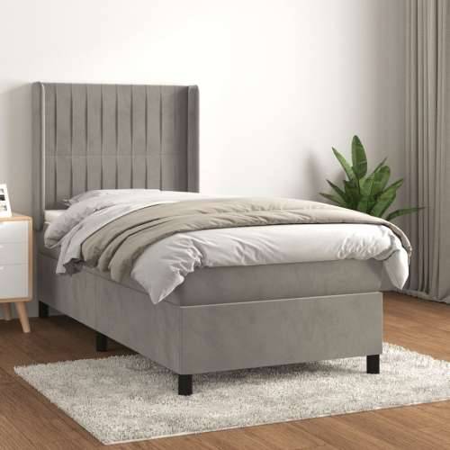 Box spring krevet s madracem svjetlosivi 100x200 cm baršunasti - Svjetlosiva 100 x 200 cm Okomite pruge Cijena