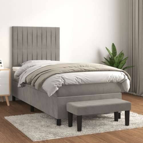 Box spring krevet s madracem svjetlosivi 100x200 cm baršunasti - Svjetlosiva 100 x 200 cm Okomite pruge Cijena