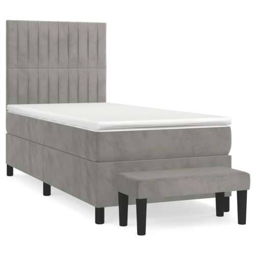 Box spring krevet s madracem svjetlosivi 100x200 cm baršunasti - Svjetlosiva 100 x 200 cm Okomite pruge Cijena