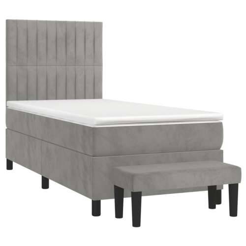 Box spring krevet s madracem svjetlosivi 100x200 cm baršunasti - Svjetlosiva 100 x 200 cm Okomite pruge Cijena