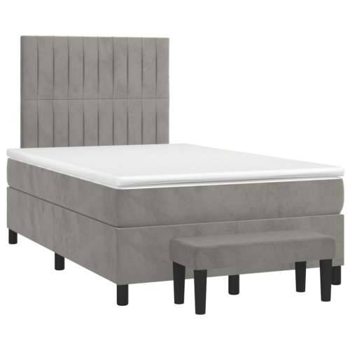 Box spring krevet s madracem svjetlosivi 120x200 cm baršunasti - Svjetlosiva 120 x 200 cm Okomite pruge Cijena