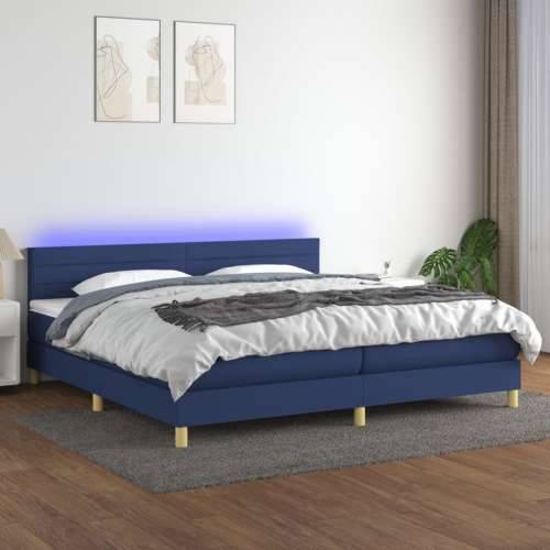 Krevet box spring s madracem LED plavi 200x200 cm od tkanine - Plava 200 x 200 cm vodoravne pruge Cijena