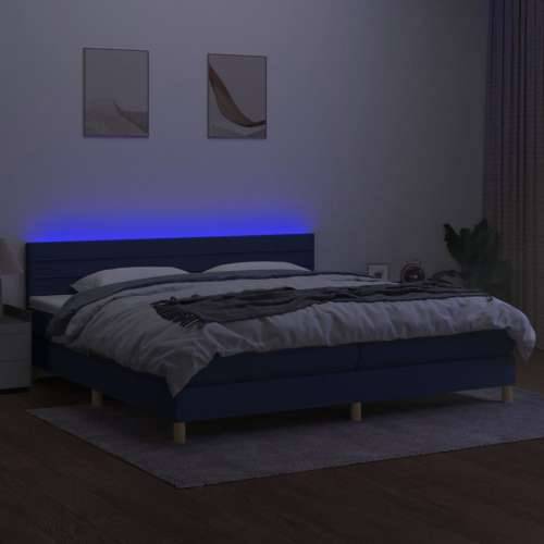 Krevet box spring s madracem LED plavi 200x200 cm od tkanine - Plava 200 x 200 cm vodoravne pruge Cijena