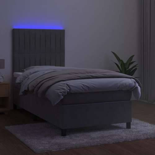 Krevet box spring s madracem LED svjetlosivi 100x200 cm baršun - Svjetlosiva 100 x 200 cm Okomite pruge Cijena