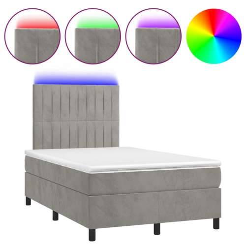Krevet box spring s madracem LED svjetlosivi 120x200 cm baršun - Svjetlosiva 120 x 200 cm Okomite pruge Cijena