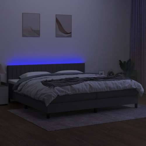 Krevet box spring s madracem LED tamnosivi 200x200 cm tkanina - Tamno siva 200 x 200 cm Okomite pruge Cijena