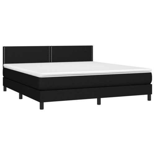 Krevet box spring s madracem LED crni 180x200 cm od tkanine - Crna 180 x 200 cm Obično s čavlima Cijena