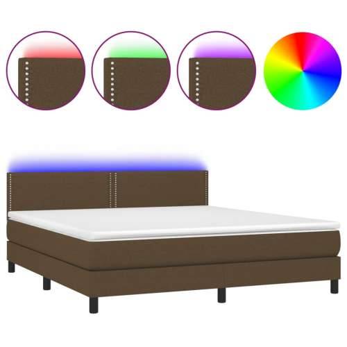 Krevet box spring s madracem LED tamnosmeđi 180x200 cm tkanina - Tamno smeđa 180 x 200 cm Obično s čavlima Cijena