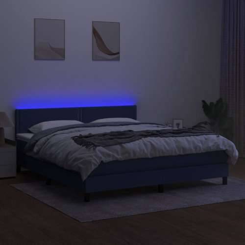 Krevet box spring s madracem LED plavi 180x200 cm od tkanine - Plava 180 x 200 cm Obično s čavlima Cijena