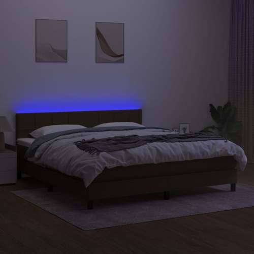 Krevet box spring s madracem LED tamnosmeđi 180x200 cm tkanina - Tamno smeđa 180 x 200 cm Blok s kvadratima Cijena