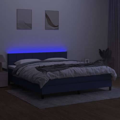 Krevet box spring s madracem LED plavi 180x200 cm od tkanine - Plava 180 x 200 cm Blok s kvadratima Cijena