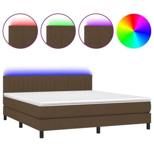 Krevet box spring s madracem LED tamnosmeđi 180x200 cm tkanina - Tamno smeđa 180 x 200 cm Okomite pruge Cijena