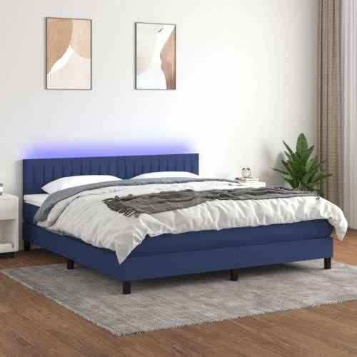 Krevet box spring s madracem LED plavi 180x200 cm od tkanine - Plava 180 x 200 cm Okomite pruge Cijena