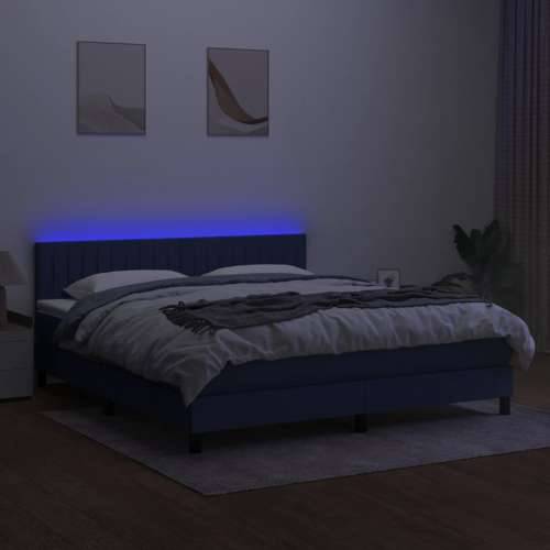 Krevet box spring s madracem LED plavi 180x200 cm od tkanine - Plava 180 x 200 cm Okomite pruge Cijena