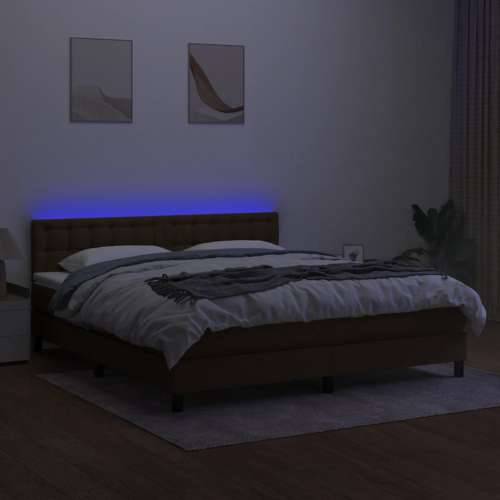 Krevet box spring s madracem LED tamnosmeđi 180x200 cm tkanina - Tamno smeđa 180 x 200 cm gumbi Cijena