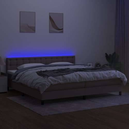 Krevet box spring s madracem LED smeđesivi 200x200 cm tkanina - Sivo-smeđa 200 x 200 cm gumbi Cijena