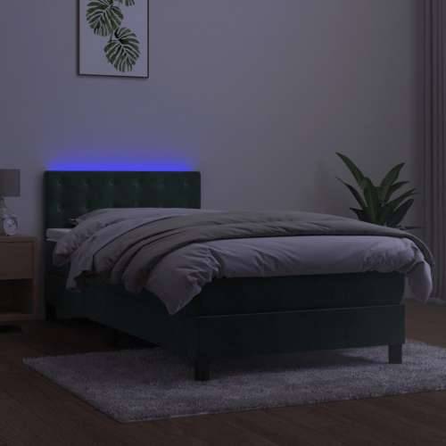 Krevet box spring s madracem LED tamnozeleni 100x200 cm baršun - Tamnozelena 100 x 200 cm gumbi Cijena
