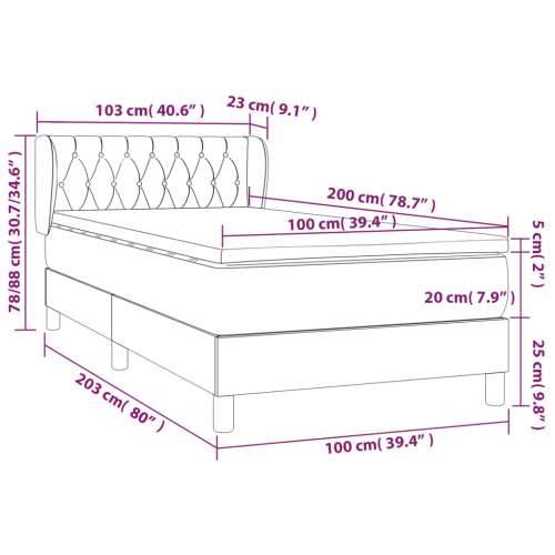 Box spring krevet s madracem tamnosivi 100x200 cm baršunasti - Tamno siva 100 x 200 cm Dizajn s gumbima Cijena