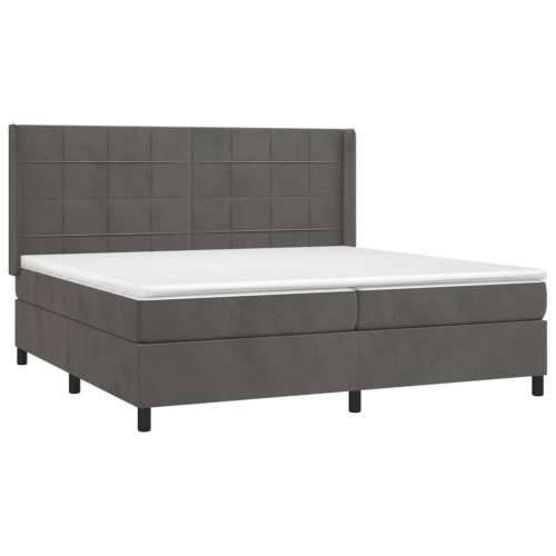 Krevet s oprugama i madracem tamnosivi 200x200 cm baršunasti - Tamno siva 200 x 200 cm Blok s kvadratima Cijena