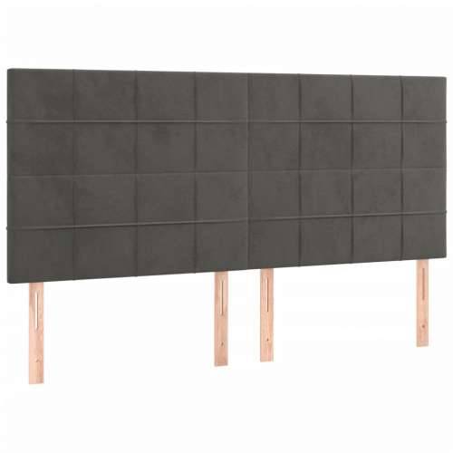 Krevet s oprugama i madracem tamnosivi 200x200 cm baršunasti - Tamno siva 200 x 200 cm Blok s kvadratima Cijena