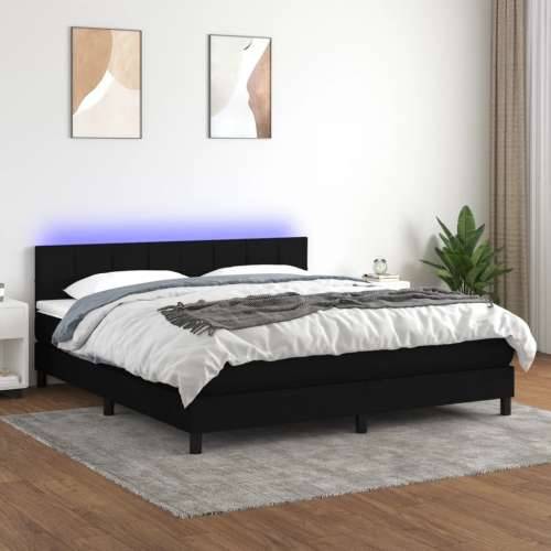 Krevet box spring s madracem LED crni 180x200 cm od tkanine - Crna 180 x 200 cm Blok s kvadratima Cijena