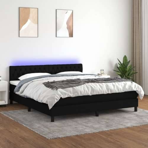 Krevet box spring s madracem LED crni 180x200 cm od tkanine - Crna 180 x 200 cm Dizajn s gumbima Cijena