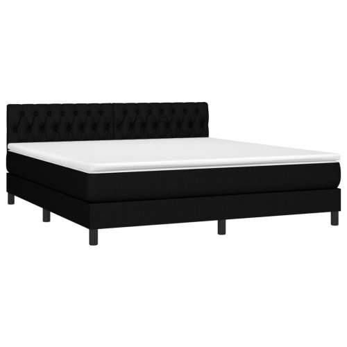 Krevet box spring s madracem LED crni 180x200 cm od tkanine - Crna 180 x 200 cm Dizajn s gumbima Cijena