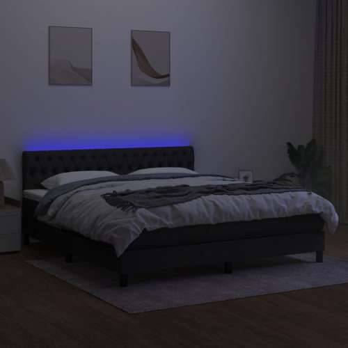 Krevet box spring s madracem LED crni 180x200 cm od tkanine - Crna 180 x 200 cm Dizajn s gumbima Cijena