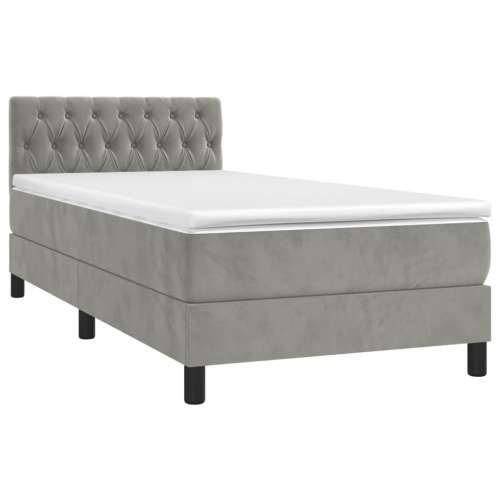 Krevet box spring s madracem LED svjetlosivi 100x200 cm baršun - Svjetlosiva 100 x 200 cm Dizajn s gumbima Cijena