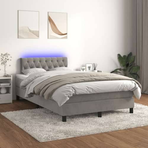 Krevet box spring s madracem LED svjetlosivi 120x200 cm baršun - Svjetlosiva 120 x 200 cm Dizajn s gumbima Cijena
