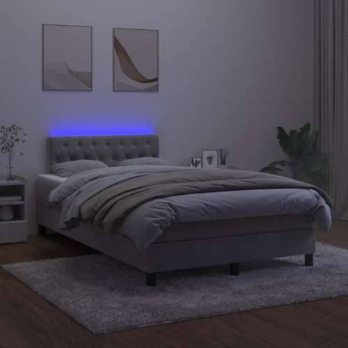 Krevet box spring s madracem LED svjetlosivi 120x200 cm baršun - Svjetlosiva 120 x 200 cm Dizajn s gumbima Cijena